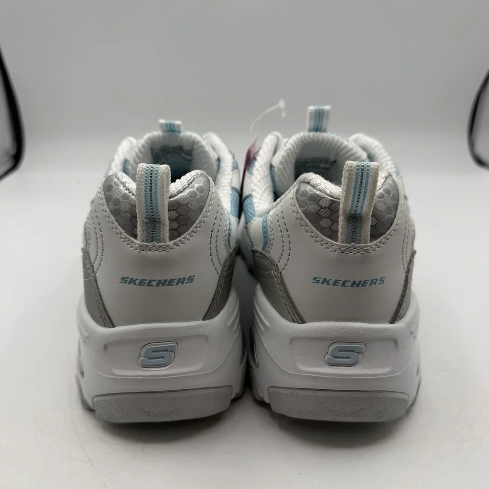 Skechers D'Lites Chromatic Shoes Womens Sz‎ 9.5 White/Silver/Light Blue Sneakers